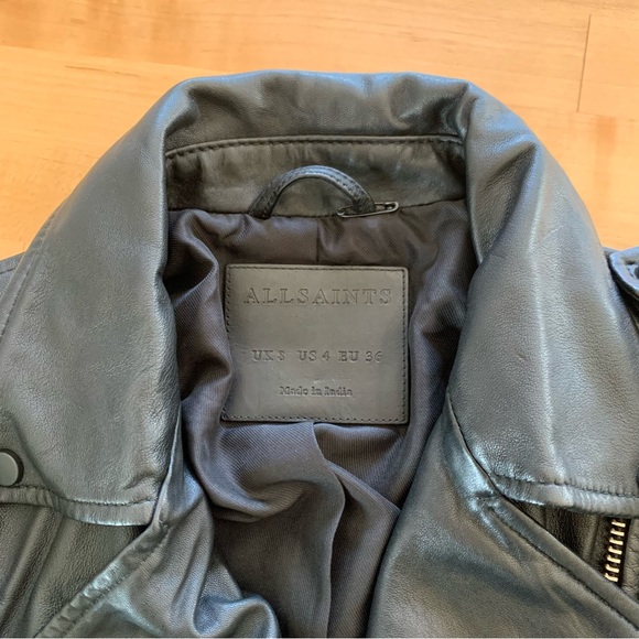 All Saints Balfern Leather Jacket Black Moto Biker Asymmetric Zip NEW Size 4 - Picture 6 of 8